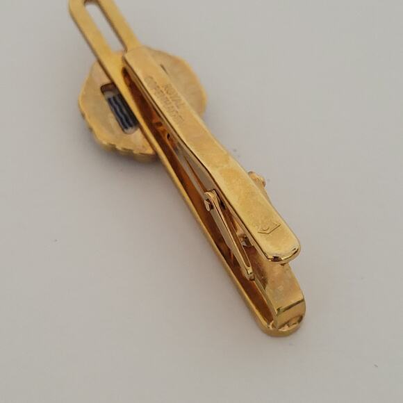 Royal Copenhagen Tie Bar Gold Tone Blue Enamel 2 Inch Clip Vintage - Picture 5 of 6